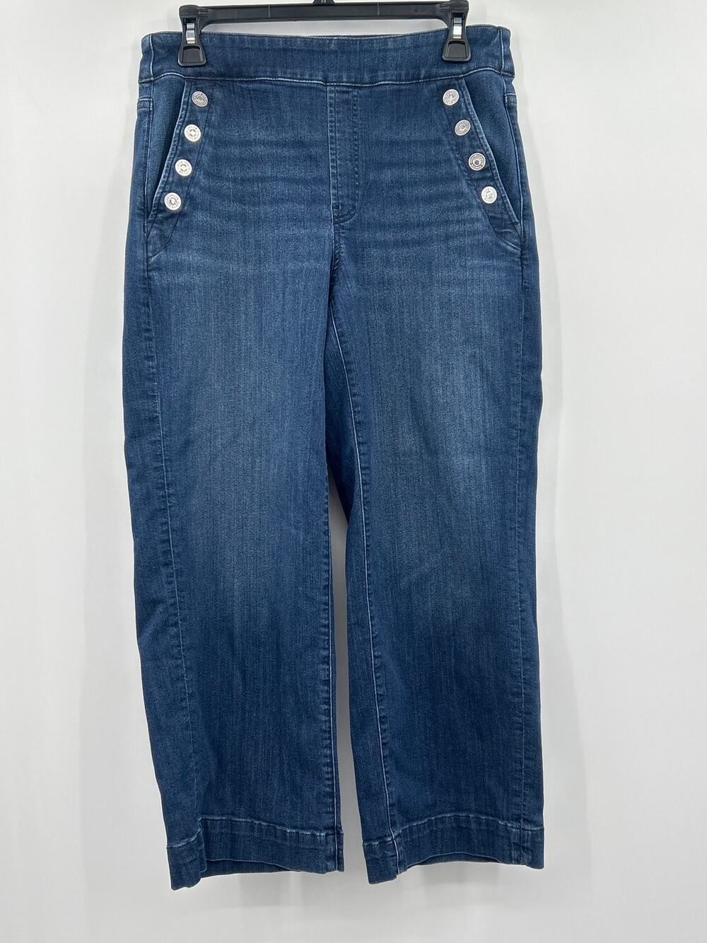 Chico’s Wide Leg Ankle Jeans Size 0.5P (6P) Blue Sailor Button High Rise Stretch